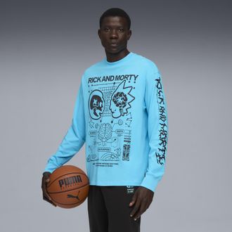 Puma T-shirt da basket a maniche lunghe PUMA HOOPS x RICK AND MORTY da uomo, Abbigliamento, Blu, L