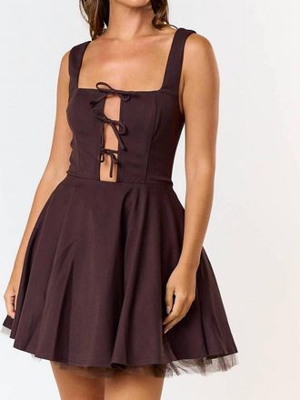 Blue Blush Tie Front Square Neck Flared Mini Dress In Brown