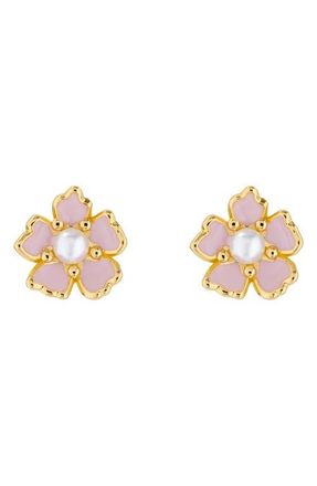Ted Baker Peti Imitation Pearl Flower Stud Earrings in Gold Tone Light Pink Pearl at Nordstrom