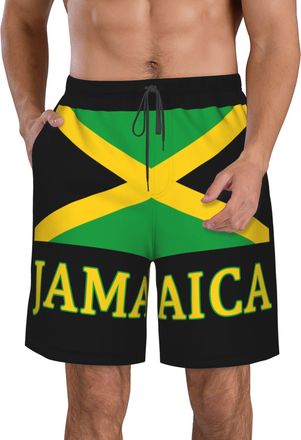 AOOEDM Jamaican Flag2 Mens Swimming Shorts Quick Dry Beach Trunks Swimwear with Mesh Lining
