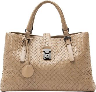 Bottega Veneta Beige Intrecciato Leather Roma Medium Satchel (Authentic Pre- Loved)