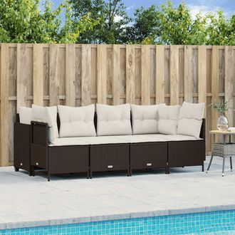 vidaXL Set Comedor De Jard&iacute;n 5 Piezas Y Cojines Rat&aacute;n Sint&eacute;tico Marr&oacute;n Vidaxl