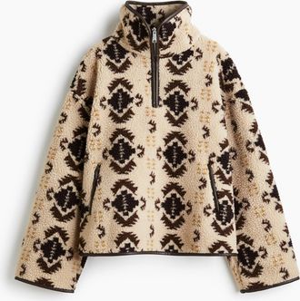 H&M Sweatshirt aus Teddyfleece mit Zipper - Beige/Gemustert