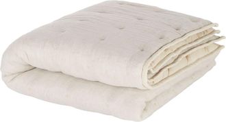 Maisons du monde Colcha de gasa de algod&oacute;n reciclado y lino trenzados beige 100x200 cm