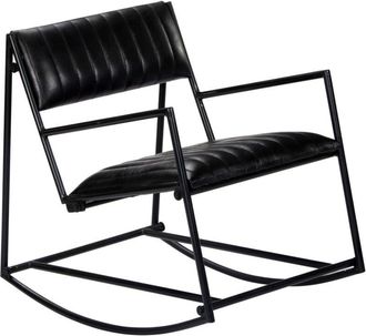 vidaXL vidaXL Sedia a Dondolo Nera in Vera Pelle