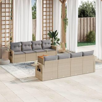 vidaXL Juego De Sof&aacute;s Jard&iacute;n Con Cojines Beige Mezcla 9 Pzas Rat&aacute;n Pe Vidaxl