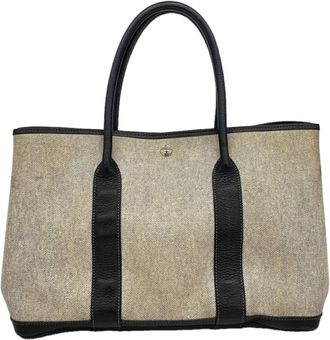 Herm&egrave;s Beige Black Toile H Tote Bag (Pre-Owned)