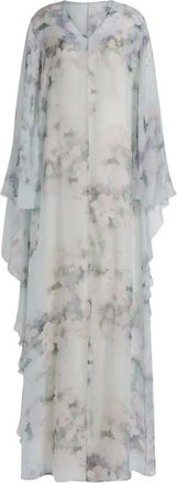 Alberta Ferretti Abito lungo con design a mantella e motivo fiori - Blu