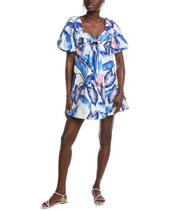 Farm Rio Farm Rio Blue Foliage Off-White Mini Dress