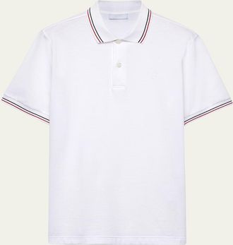 Prada Mens Ricamo Tipped Pique Polo Shirt