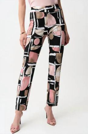 Joseph Ribkoff Silky Knit Abstract Print Straight Pull-On Pant In Black/multi