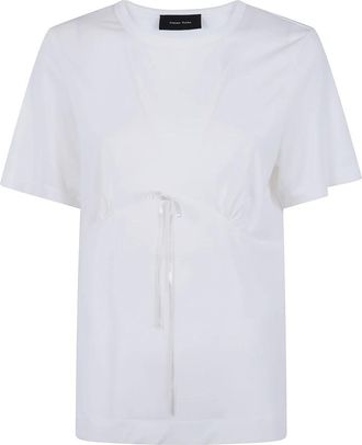 Simone Rocha Gathered Bust Bow T-Shirt - Dames - T-shirts - Wit - XS - Polyester - Tops