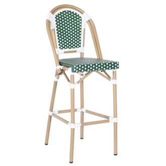 Oviala Silla alta de jard&iacute;n en aluminio y rat&aacute;n sint&eacute;tico blanco y verde