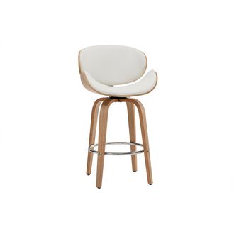 Miliboo Miliboo - Taburete De Bar Moderno Blanco Y Madera Clara 65 Cm Walnut