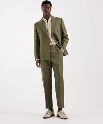 Asos Pantaloni da abito comodi affusolati in misto lino verde oliva scuro