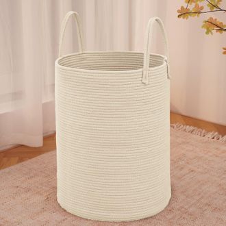 No Brand Cesta Grande De Almacenamiento Y Lavander&iacute;a Tejida Con Cuerda De Algod&oacute;n (beige)