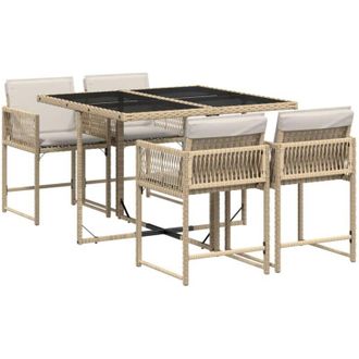 vidaXL Set Comedor De Jard&iacute;n 5 Pzas Con Cojines Rat&aacute;n Sint&eacute;tico Beige Vidaxl