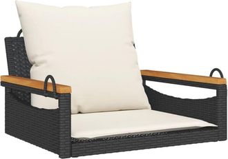 vidaXL Banco columpio con cojines ratán sintético negro 63x62x40 cm Vidaxl