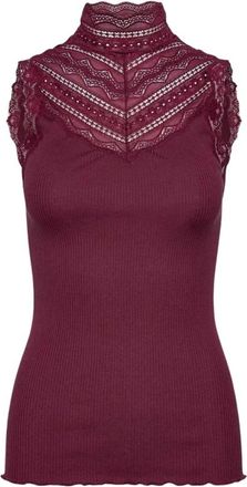Rosemunde Benita Turtleneck Kant Top - Dames - Tops - Rood - Maat: XL Katoen