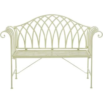 Beliani Banco De Jard&iacute;n De Metal Verde Claro 130 Cm 2 Plazas Reposabrazos Vintage Milazzo