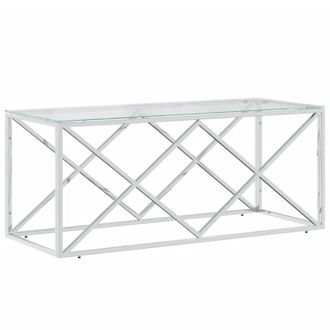 Berkfield Home Coffee Table 110x45x45 cm Stainless Steel & Glass in Silver | Size: 110 x 45 x 45 cm
