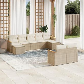 vidaXL Set De Sof&aacute;s De Jard&iacute;n 9 Pzas Con Cojines Rat&aacute;n Sint&eacute;tico Beige Vidaxl