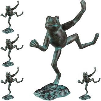 Relaxdays Set of 5 Relaxdays Garden Frog Figurines, Weatherproof, In- & Outdoor Toad, For Balcony, Pond, Cast Iron, Size L, Green