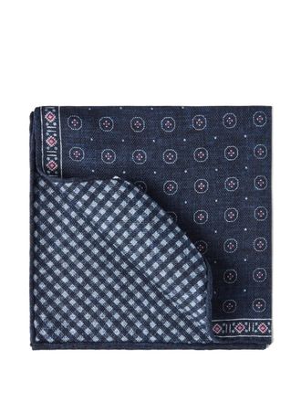 Brunello Cucinelli geometric-patterned silk pocket square - Blue