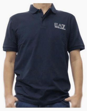 Emporio Armani Mens Concealed Button Up Rear Logo Navy Polo Shirt - Size: 44