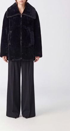 BLANCHA Cappotto in shearling al ginocchio con collo alla marinara