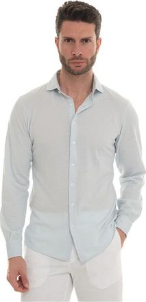 Gran Sasso Polo Shirt met Franse Hals Textuur Stretch - Heren - Casual Overhemden - Blauw - M - Katoen - Overhemden