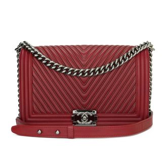 Chanel Dark Red Chain-trimmed Chevron Boy Bag