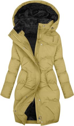 Generic Winter Jackets for Women Plus Size Fleece Lined Waterproof Jacket with Hood Quilted down Longline Puffer Parka Coat Plush Slim Trench Quilted Padded C