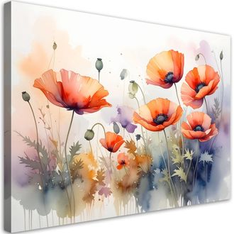 Feeby Cuadro En Lienzo Amapolas Rojas De Campo En Tonos Pastel 100x70