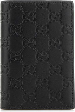 Gucci Black Leather Gg Emblem Passport Holder