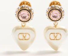 Valentino Garavani Orecchini VLogo Signature In Metallo,Smalto, Perle E Cristalli Donna ORO/CREMA UNI