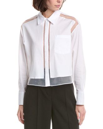 Kenneth Cole Combo Panels Poplin Crop Shirt