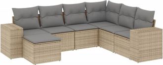 vidaXL Vidaxl - Set Sof&aacute;s De Jard&iacute;n 7 Piezas Y Cojines Rat&aacute;n Sint&eacute;tico Beige