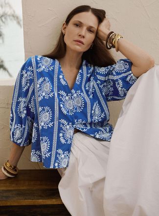 Contemporaine Womens Paisley embroidery V-neck blouse