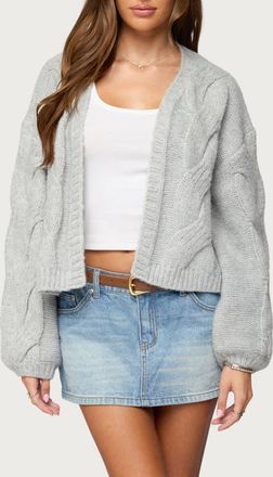 Edikted Braiden Chunky Cable Stitch Cardigan in Light-Grey-Melange at Nordstrom, Size X-Small