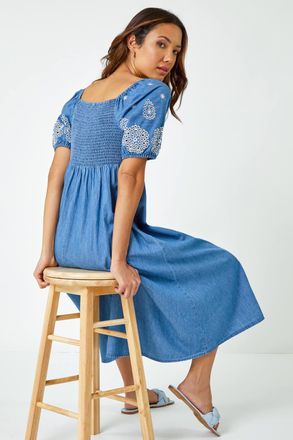 Roman Cotton Embroidered Midi Dress