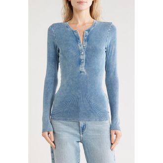 Good American Jeanius Fitted Henley Top in Indigo586 at Nordstrom Rack, Size Medium