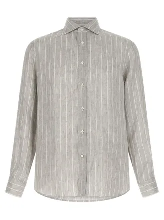 Brunello Cucinelli Grey Relaxed Stripes Shirt