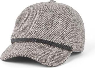 Brunello Cucinelli Tweed baseball cap with monili in Brown at Nordstrom, Size Medium
