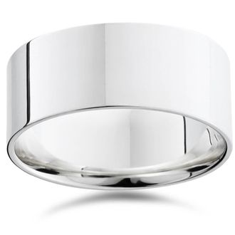 Pompeii3 9mm Flat High Polished Wedding Band 14K White Gold Size Selectable