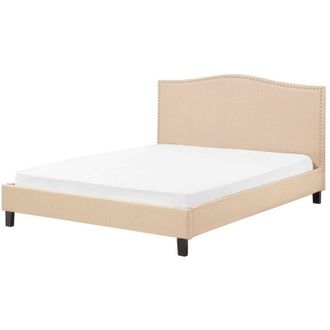 Beliani Eu Super King Size Bed Frame 6ft Linen Fabric Vintage Beige Montpellier