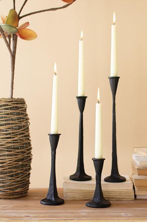 Kalalou Set Of Four Cast Iron Taper Candle Holders