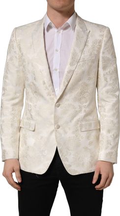 Dolce & Gabbana Off White Floral Single Breasted Men Jacket Black Polyester Acetate Nylon Clothing