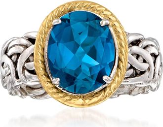 Ross-Simons London Blue Topaz Byzantine Ring in 14kt Yellow Gold and Sterling Silver