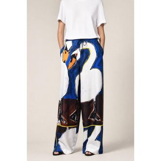 Burberry WomenS Blue White Printed Trousers, Size 10